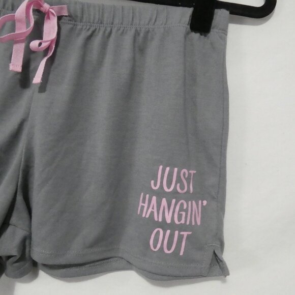 JUSTICE | size 16/18 | "Just Hangin' Out" Grey Lounge Shorts | Pink Drawstring - Picture 8 of 14